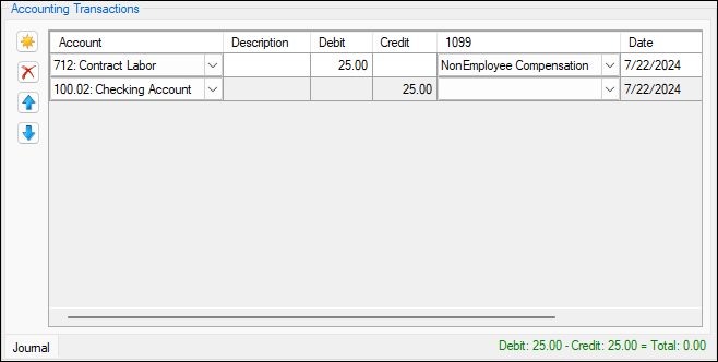 Accounting transactions window